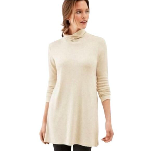J. Jill Side Vent Turtleneck Tunic Perfect Pima Size Large Heathered Oatmeal - Picture 1 of 7